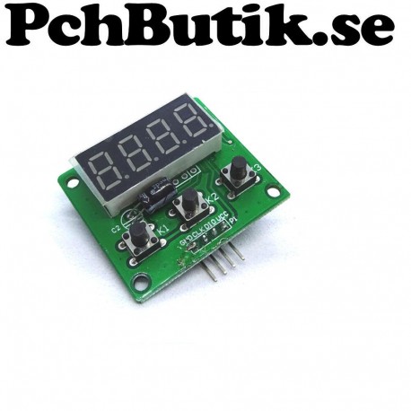 Display 4x7 segemnts LED. 3 knappar. I2C, passar Arduino