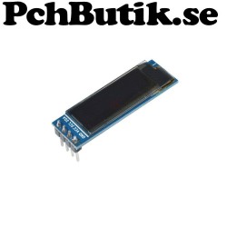 Mini OLED display med 128x32 vita pixlar. I2C SSD1306