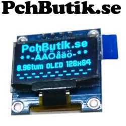 OLED display 0.96 tum, med blåa pixlar. 128x64 pixlar