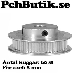 Kuggremsdrev för GT2 kuggrem 60 tänder. För axel 8mm. MEK 3DP