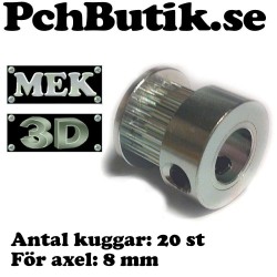 Kuggremsdrev för GT2 kuggrem 20 tänder. För axel 8mm. MEK 3DP