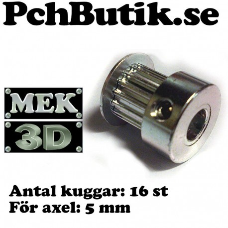 Kuggremsdrev för GT2 kuggrem 16 tänder. För axel 5mm. MEK 3DP