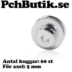 Kuggremsdrev för GT2 kuggrem 60 tänder. För axel 5mm. MEK 3DP