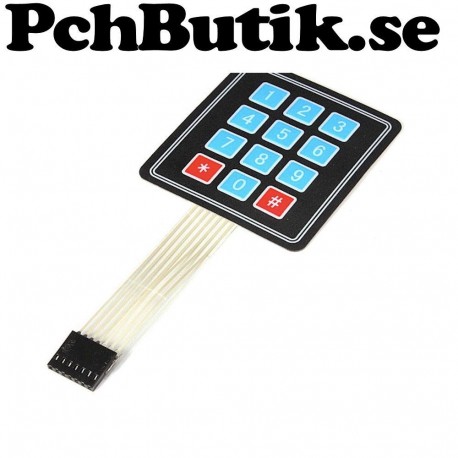 Tryck-knappar 3x4, membran typ, passar Arduino