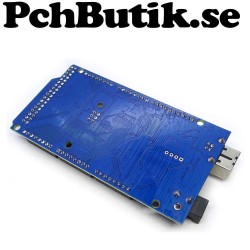 MEGA 2560 kort med CH340G USB interface. USB kabel ingår.