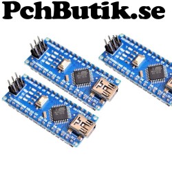 3-PACK ATmega328 5V Arduino nano kompatibel. Lödade stift.