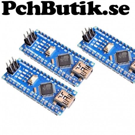 3-PACK ATmega328 5V Arduino nano kompatibel. Lödade stift.