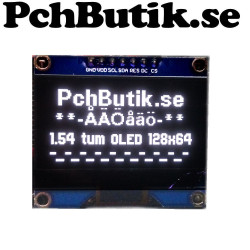 OLED display 1.54 tum,med 128x64 vita pixlar. SPI,SPD0301(kompatibel med 1309)