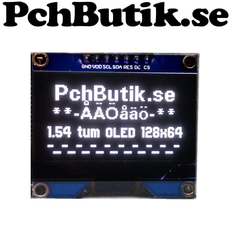 OLED display 1.54 tum,med 128x64 vita pixlar. SPI,SPD0301(kompatibel med 1309)