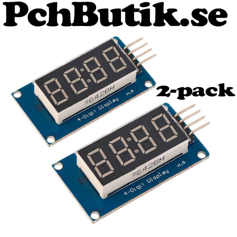 2-Pack. Display 4 x 7 segment. Med serie interface, TM1637