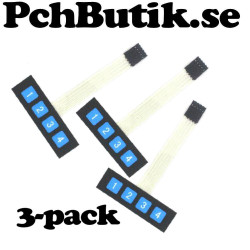 3-pack, Tryck-knappar 4x1, membran typ, passar Arduino