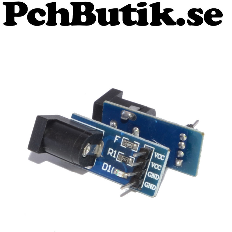 Standard DC kontakt 2.1x5.5 mm hona till pinnar på PCB