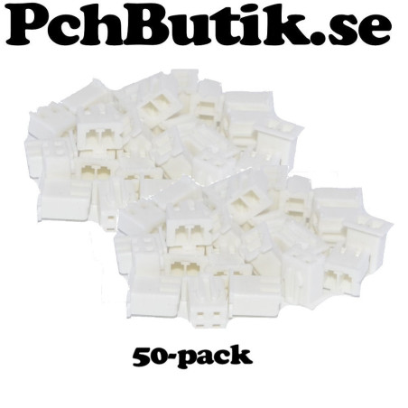 50-pack. Housing 2p Skal för montering av kabel med hylsa.