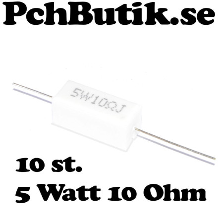 10-pack, 10 Ohm 5 Watt keramiskt kapslat motstånd 10R