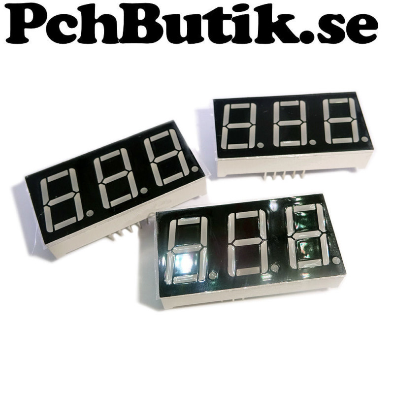 3-Pack. 3 siffrors, 7 segments display 14.2 mm, Gemensam katod. 3-Pack. 3 siffrors, 7 segments display 14.2 mm, Gemensam katod.