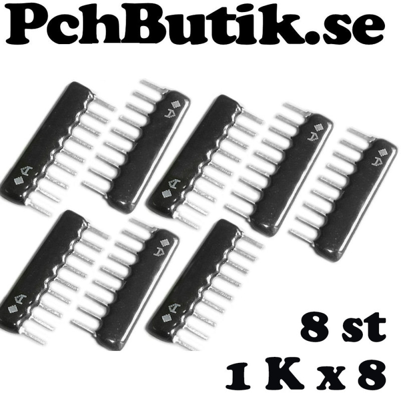 Motståndsnät 8 x 1K Ohm array, passar till LED. Lysdioder Motståndsnät 8 x 1K Ohm array, passar till LED. Lysdioder