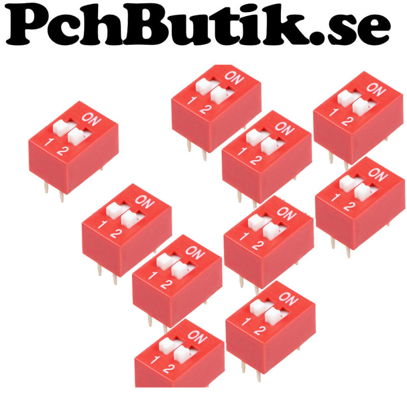 NYTT PÅ LAGER. 10-Pack, DIP Switch 2.54mm red slip type 2p