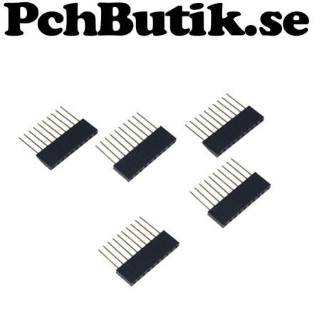 5 st hylslist 1 x 10 med långa ben. Standard delning 2.54 mm