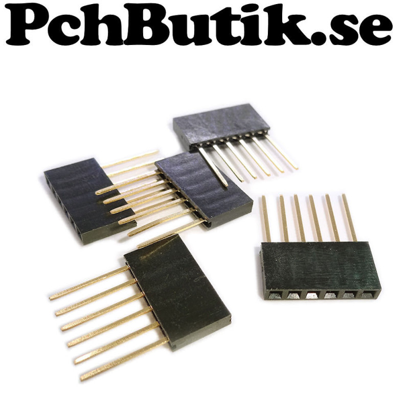 5 st hylslist 1 x 6 med långa ben. Standard delning 2.54 mm 5 st hylslist 1 x 6 med långa ben. Standard delning 2.54 mm