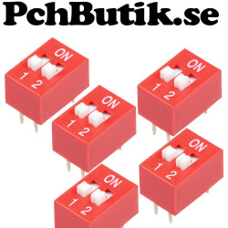 NYTT PÅ LAGER. 5-Pack. DIP Switch 2.54mm red slip type 2p