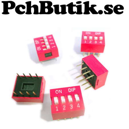NYTT PÅ LAGER. 5-Pack. DIP Switch 2.54mm red slip type 4p