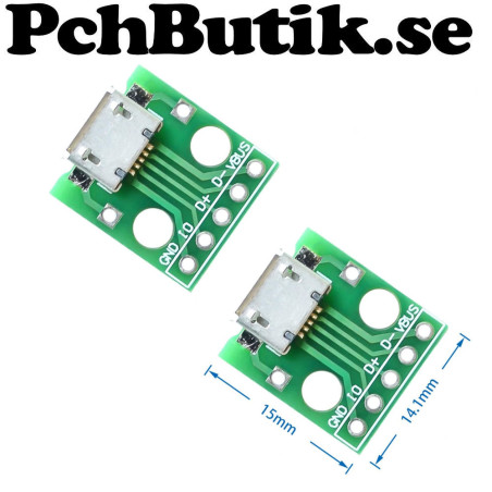 NYTT PÅ LAGER. 2-pack. MICRO USB to DIP Adapter 5pin female connector B type