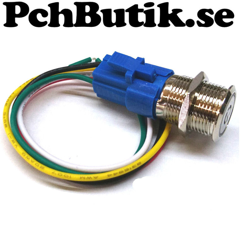 Tryckströmbrytare med blå belysning 12 till 24 Volt, SPDT själv-låst
