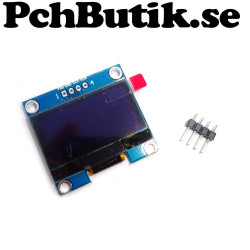 OLED display 1.3 tum, med vita pixlar. 128x64 pixlar