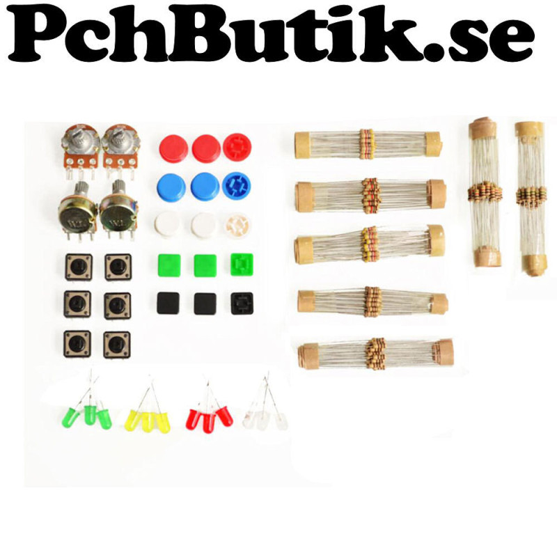 Första bas kit med motstånd och lysdioder. passar UNO kort mm. Första bas kit med motstånd och lysdioder. passar UNO kort mm.