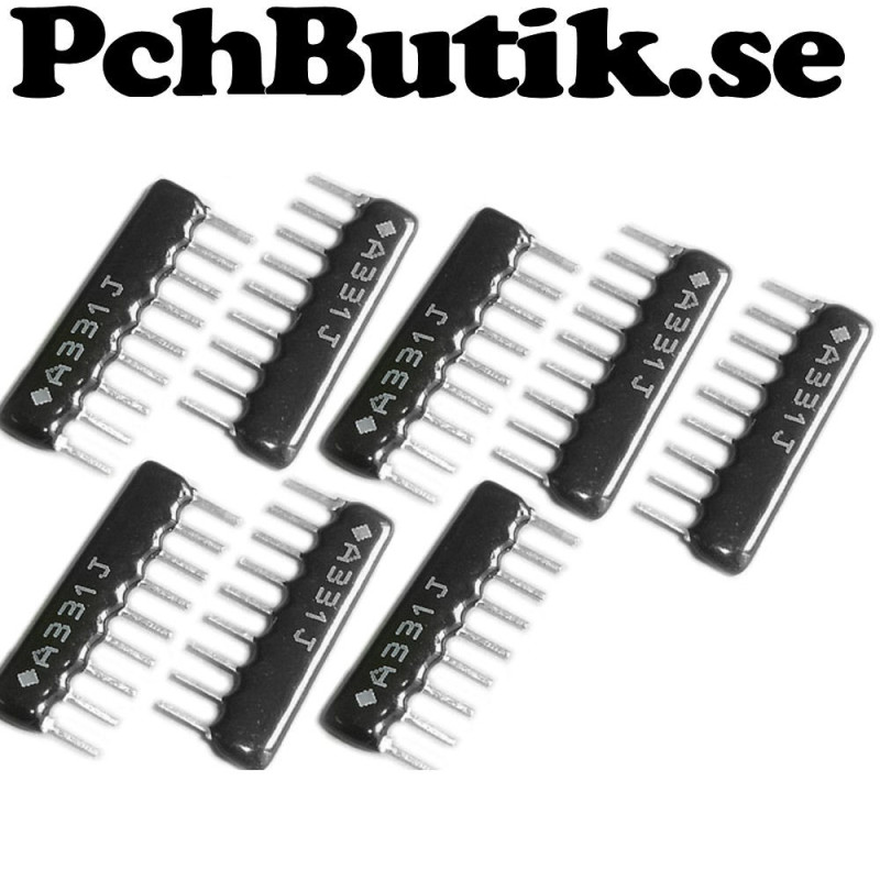 Motståndsnät 8 x 330 Ohm array, passar till LED lysdioder Motståndsnät 8 x 330 Ohm array, passar till LED lysdioder