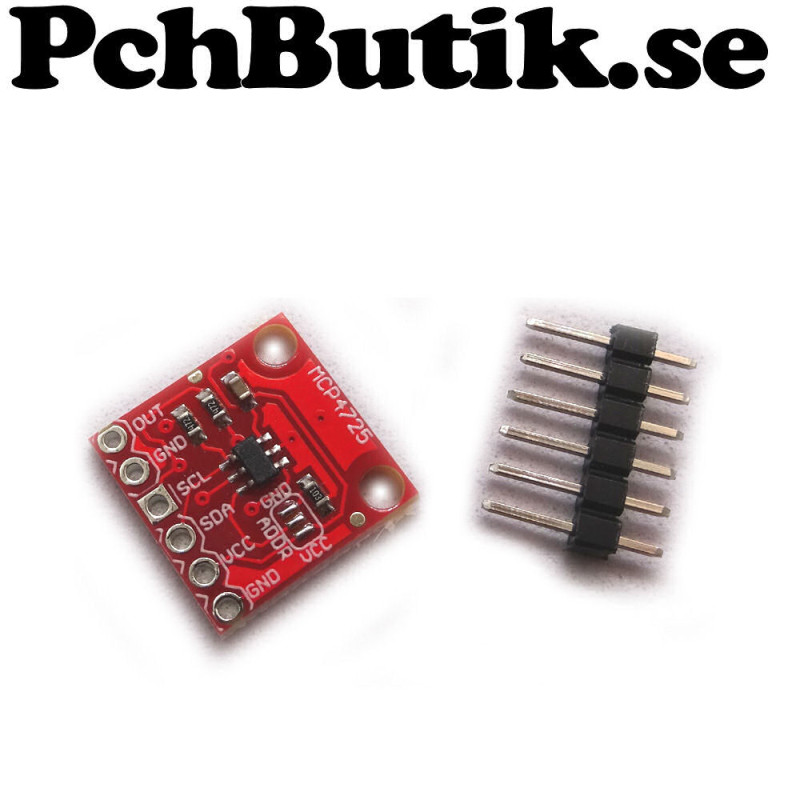 MCP4725 DAC D/A I2C till 12 bitars analog ut, passar Arduino MCP4725 DAC D/A I2C till 12 bitars analog ut, passar Arduino