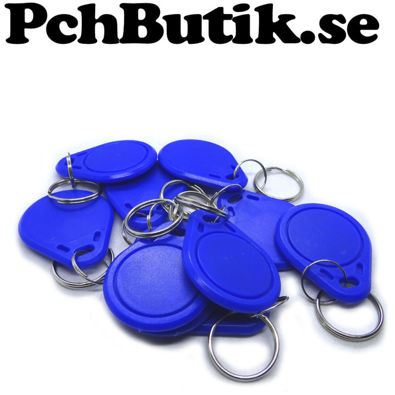 10 st, RFID tags som nyckelring. Passar system med 13,56 MHz