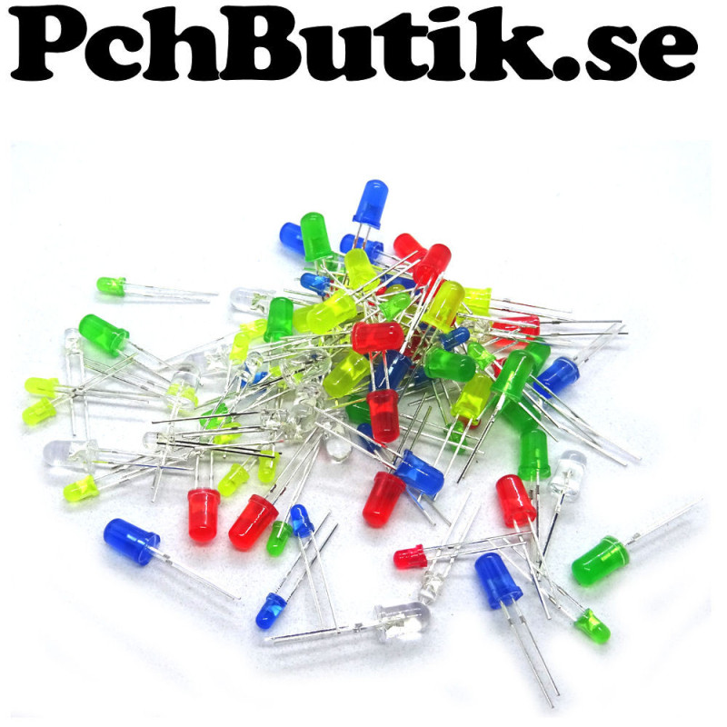 100 st. Lysdioder 3 och 5 mm i flera färger, mix kit 100 st. Lysdioder 3 och 5 mm i flera färger, mix kit