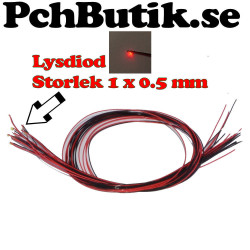 10-pack. 1mm Liten röd lysdiod med kabel