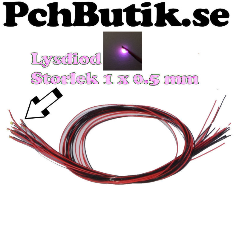 10-pack. Liten rosa lysdiod med kabel