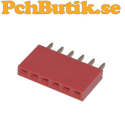 5-pack, Röd hylslist 1x6 pol. Standard delning 2.54 mm