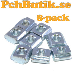 8-pack. T-Spår mutter M5x9.5, aluminiumprofil 20-serie