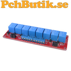 8-kanals 12 V reläkort med PC814 optokopplare och transistorstyrning