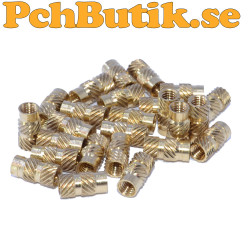 M3 x 8 x 4 mm räfflad mässingsinsats för plast
