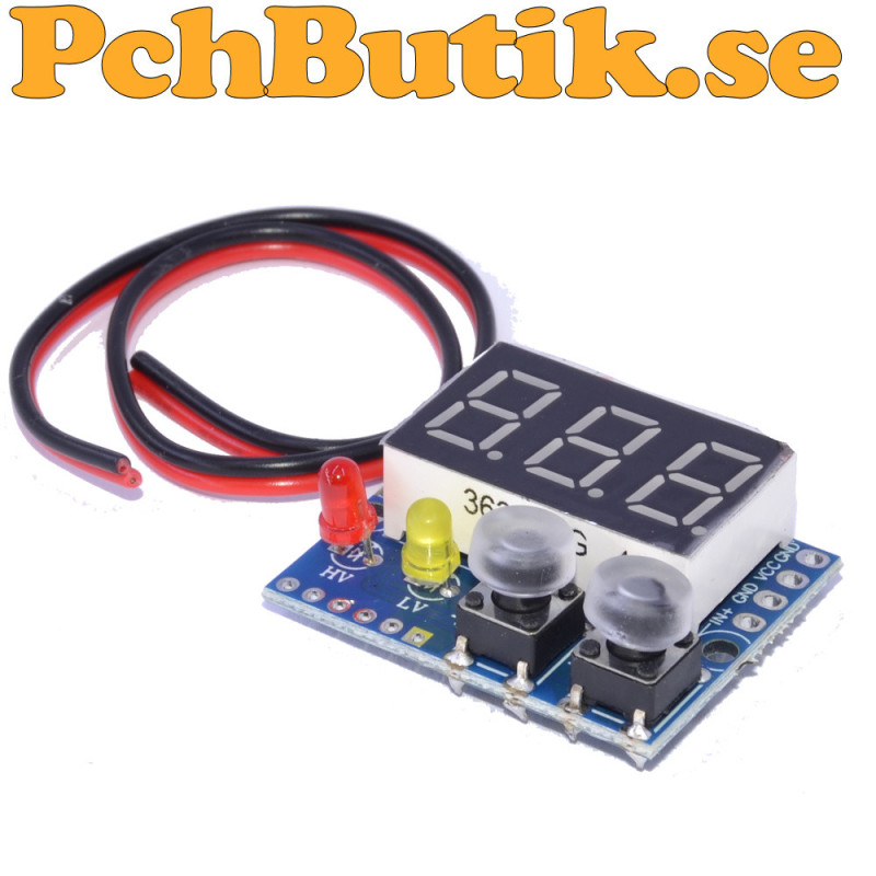 Digital DC voltmeter 0-99,9 V med programmerbart över- och underspänningslarm