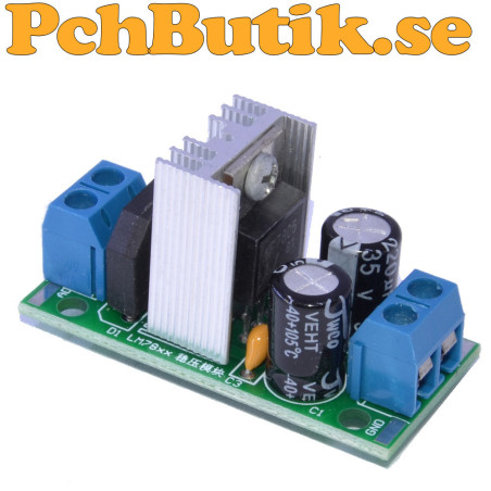 7805 spänningsregulatormodul 5 V med likriktarbrygga och kylare
