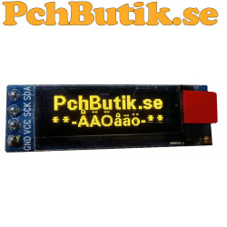 Mini OLED display med 128x32 gula pixlar. I2C SSD1306