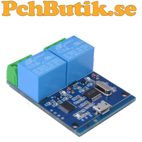 2-channel USB controlled relay module with serial communication