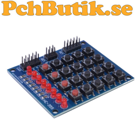 4x4 matris tangentbord med 16 knappar 4 extra knappar och 8 lysdioder