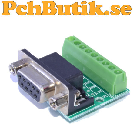 DB9 female RS232 breakout board with screw terminal and pin header