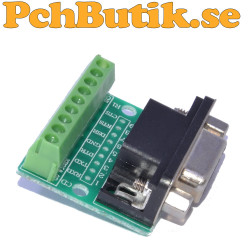 DB9 honkontakt RS232 breakoutkort med skruvterminal och pinheader