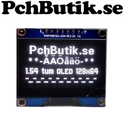 OLED display 1.54 tum,med 128x64 vita pixlar. SPI,SPD0301(kompatibel med 1306)