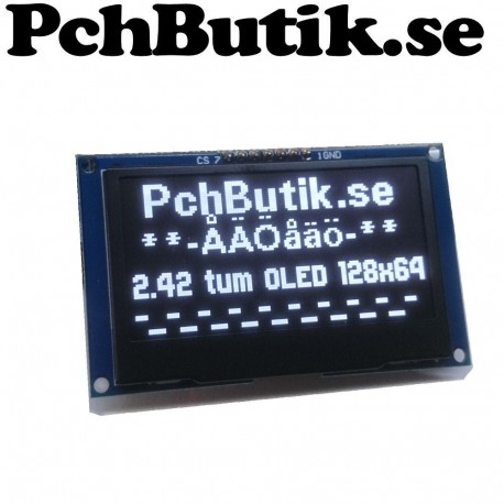 OLED display 2.42 tum,med 128x64 vita pixlar. SPI, SSD1309