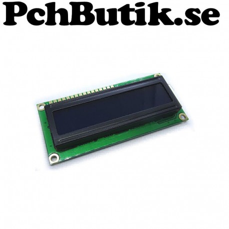 LCD display 2x16 1602 blå med vita tecken, Passar Arduino.